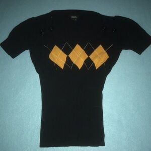 𝅺XOXO vintage puff short sleeve knit sweater button detail on shoulders size M